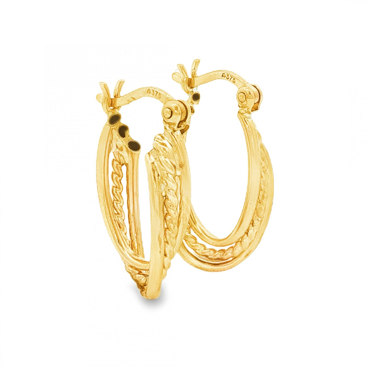 9ct Yellow Gold Triple Tube Hoop Earrings - 4x20x11mm - 1.4g