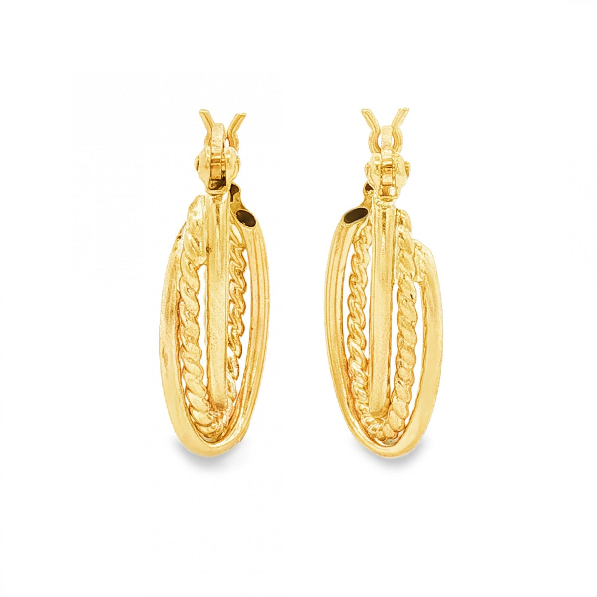 9ct Yellow Gold Triple Tube Hoop Earrings - 4x20x11mm - 1.4g