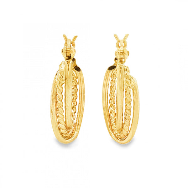9ct Yellow Gold Triple Tube Hoop Earrings - 4x20x11mm - 1.4g