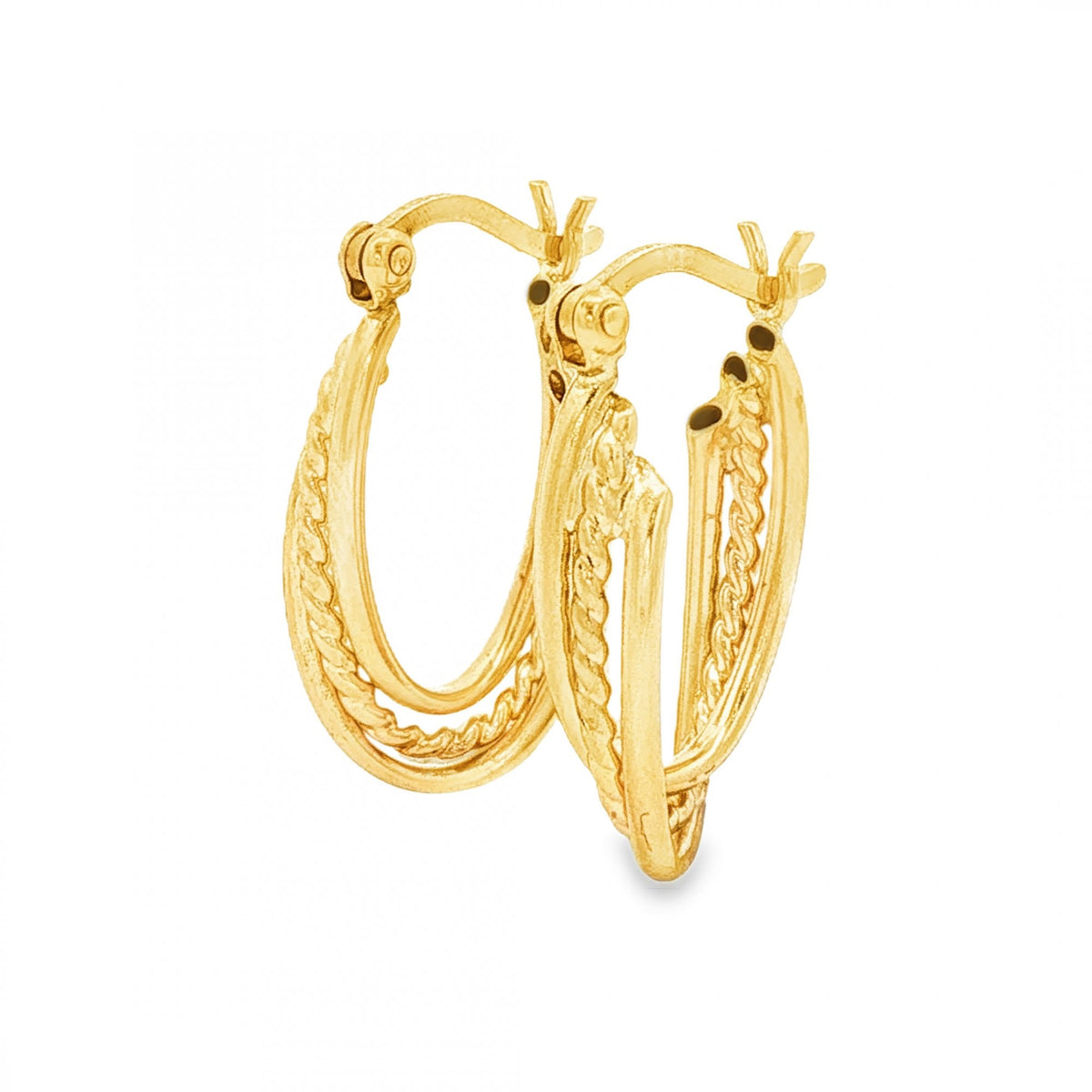 9ct Yellow Gold Triple Tube Hoop Earrings - 4x20x11mm - 1.4g