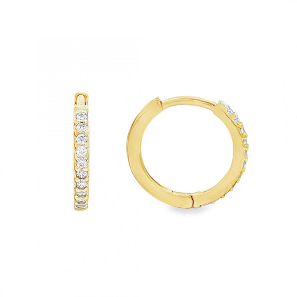 9ct Yellow Gold Cubic Zirconia Hoop Earrings - 1.5x12x13mm -1.3g