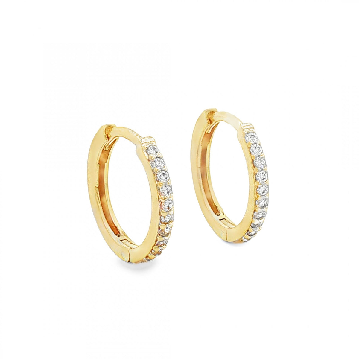 9ct Yellow Gold Cubic Zirconia Hoop Earrings - 1.5x12x13mm -1.3g