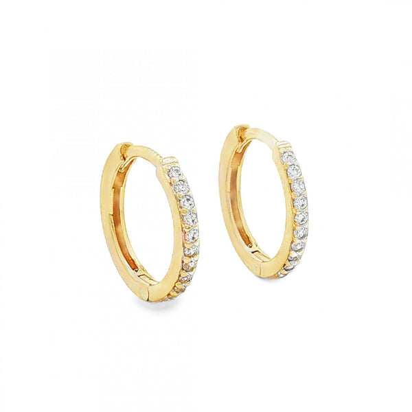 9ct Yellow Gold Cubic Zirconia Hoop Earrings - 1.5x12x13mm -1.3g
