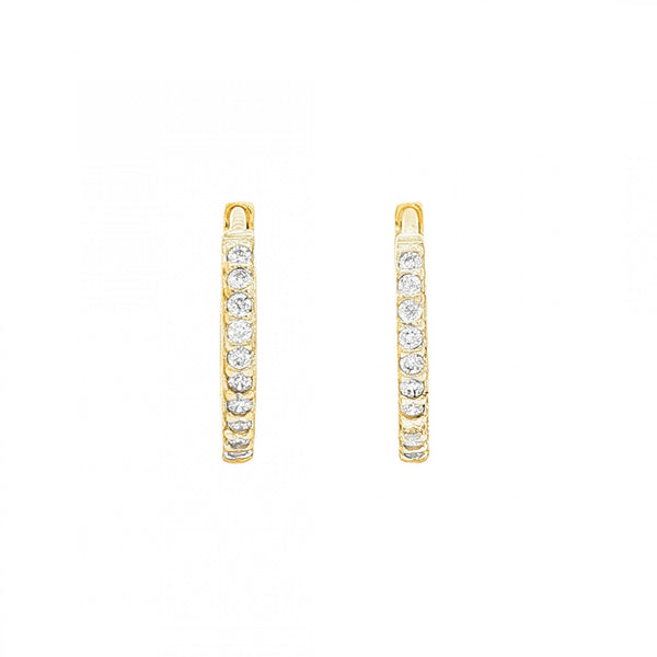9ct Yellow Gold Cubic Zirconia Hoop Earrings - 1.5x12x13mm -1.3g