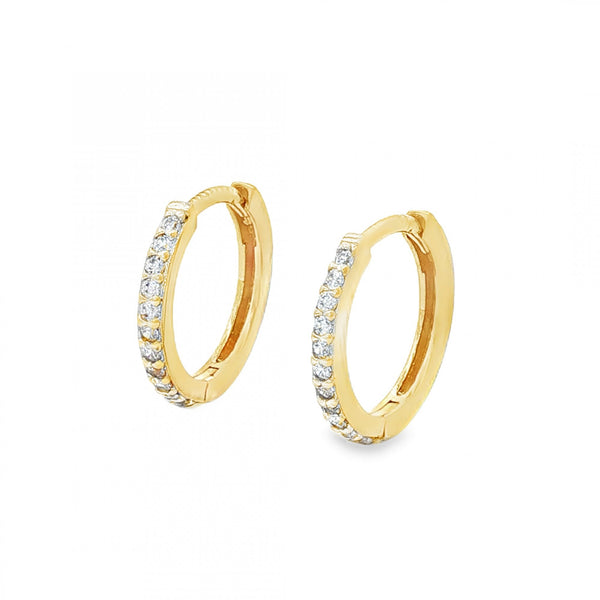 9ct Yellow Gold Cubic Zirconia Hoop Earrings - 1.5x12x13mm -1.3g