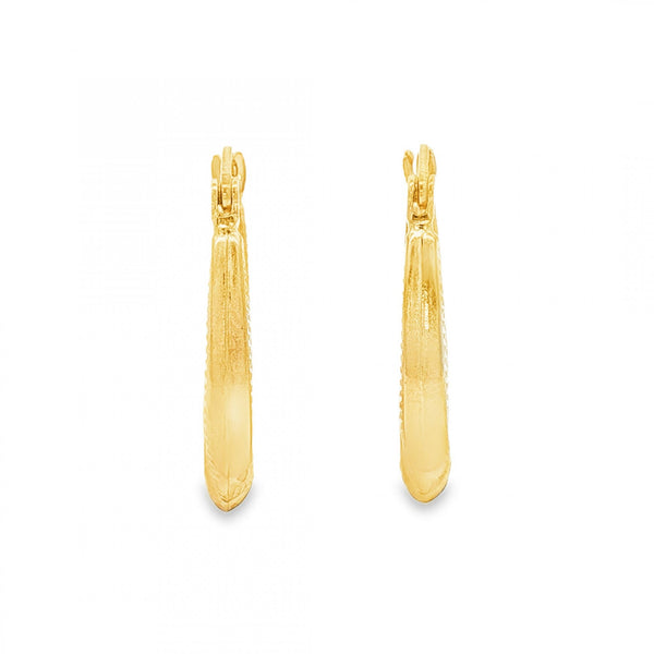 9ct Yellow Gold Patterned Oval Hoop Earrings - 3x23x17mm - 1.4g