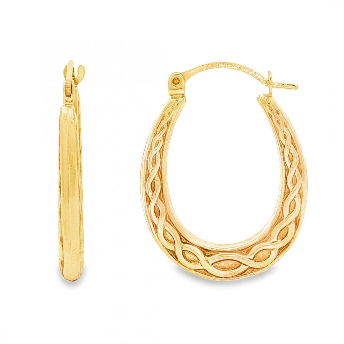 9ct Yellow Gold Oval Coil-Pattern Hoop Earrings -3x26x20mm -1.2g