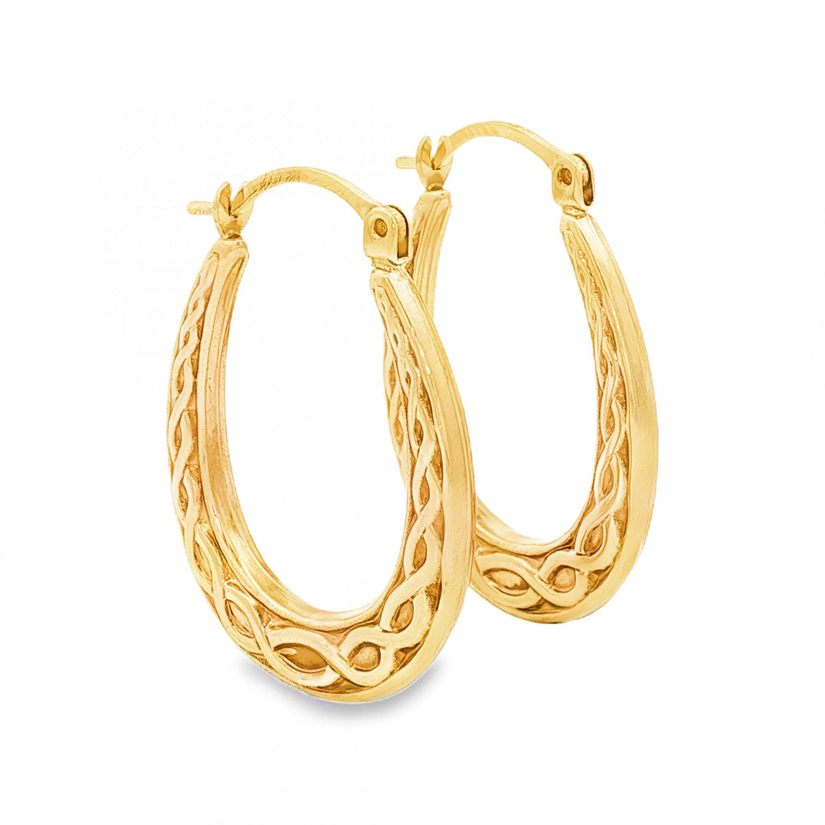 9ct Yellow Gold Oval Coil-Pattern Hoop Earrings -3x26x20mm -1.2g