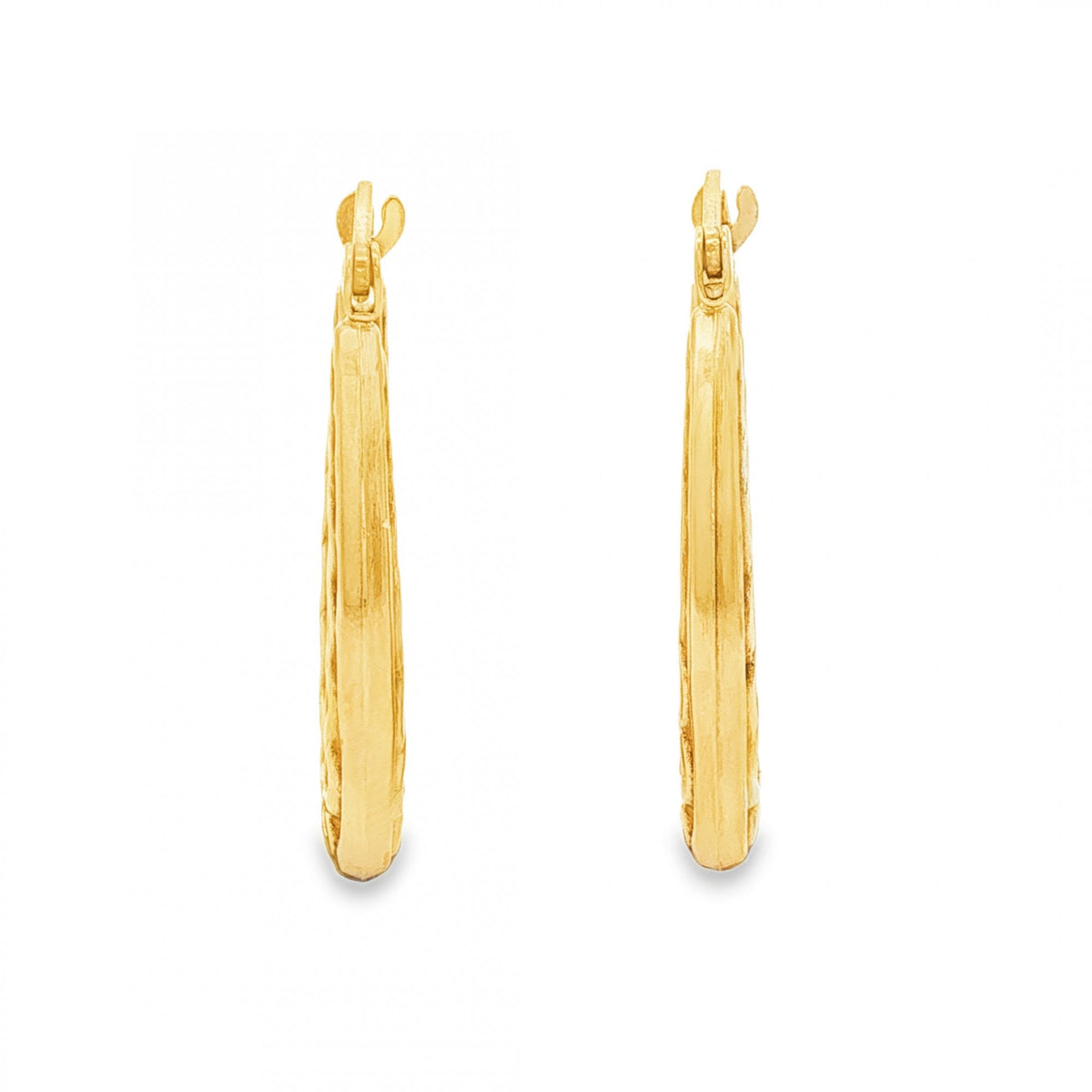 9ct Yellow Gold Oval Coil-Pattern Hoop Earrings -3x26x20mm -1.2g