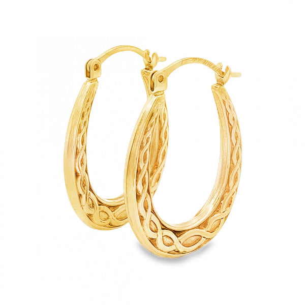 9ct Yellow Gold Oval Coil-Pattern Hoop Earrings -3x26x20mm -1.2g