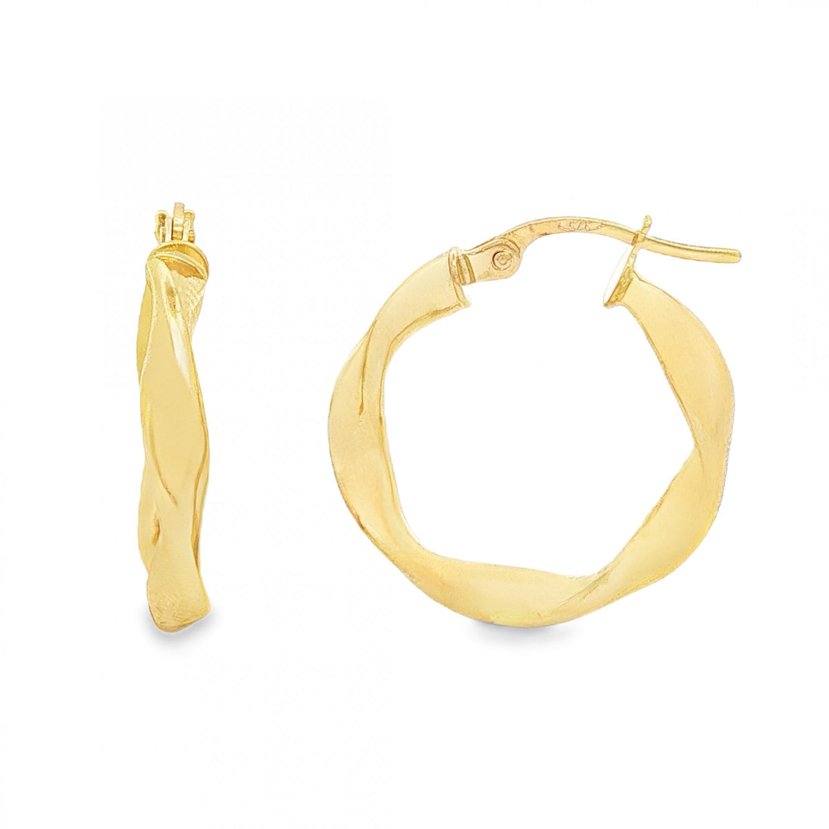 9ct Yellow Gold Twist Ribbon Hoop Earrings - 3x21x20mm - 1.2g