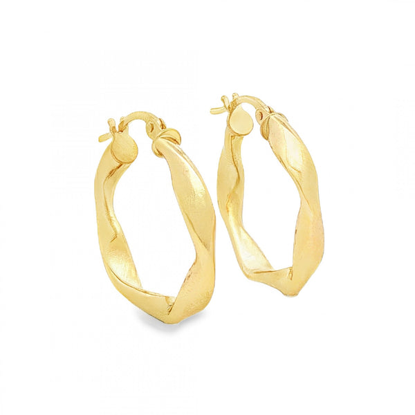 9ct Yellow Gold Twist Ribbon Hoop Earrings - 3x21x20mm - 1.2g