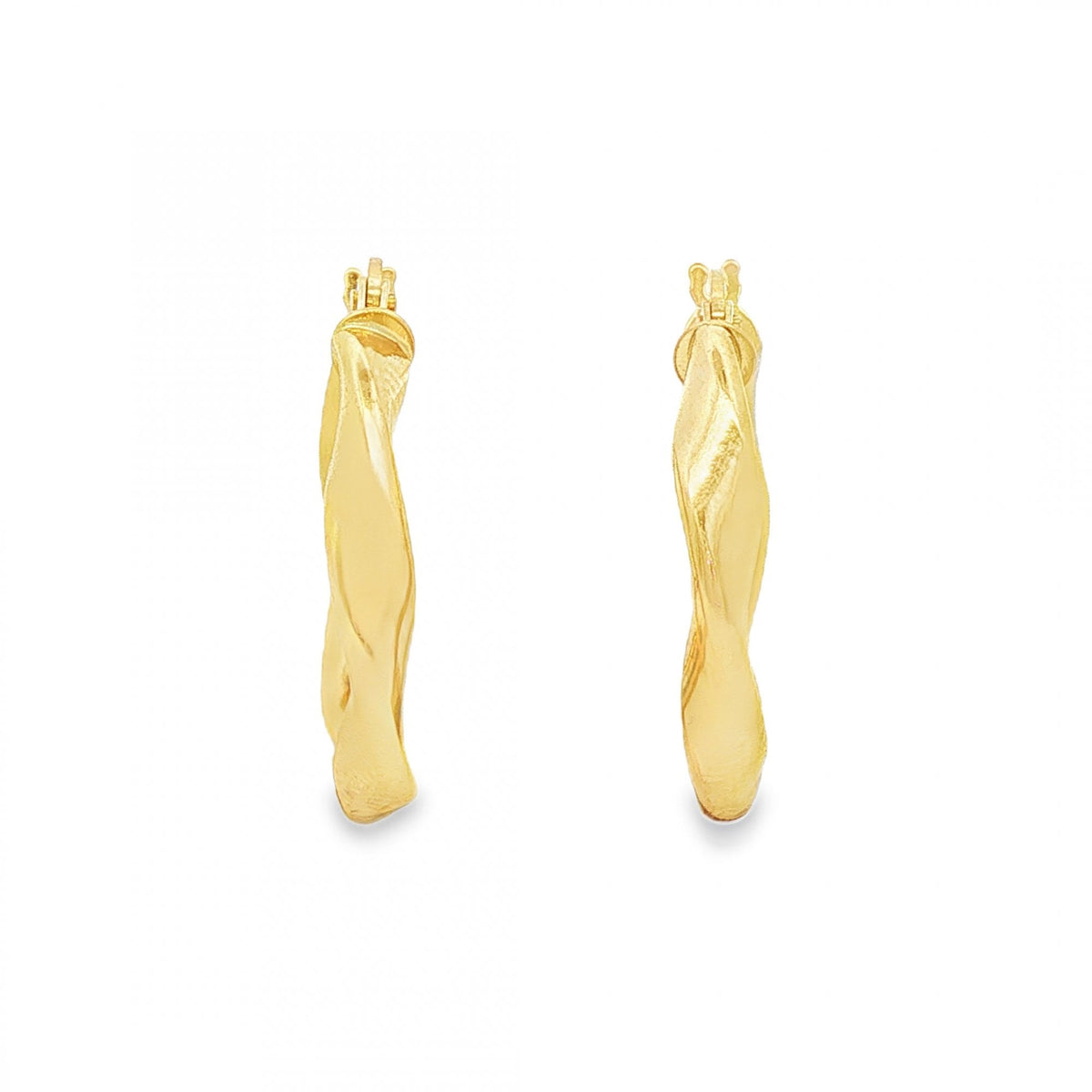 9ct Yellow Gold Twist Ribbon Hoop Earrings - 3x21x20mm - 1.2g