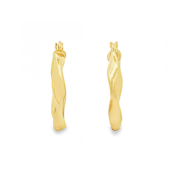9ct Yellow Gold Twist Ribbon Hoop Earrings - 3x21x20mm - 1.2g