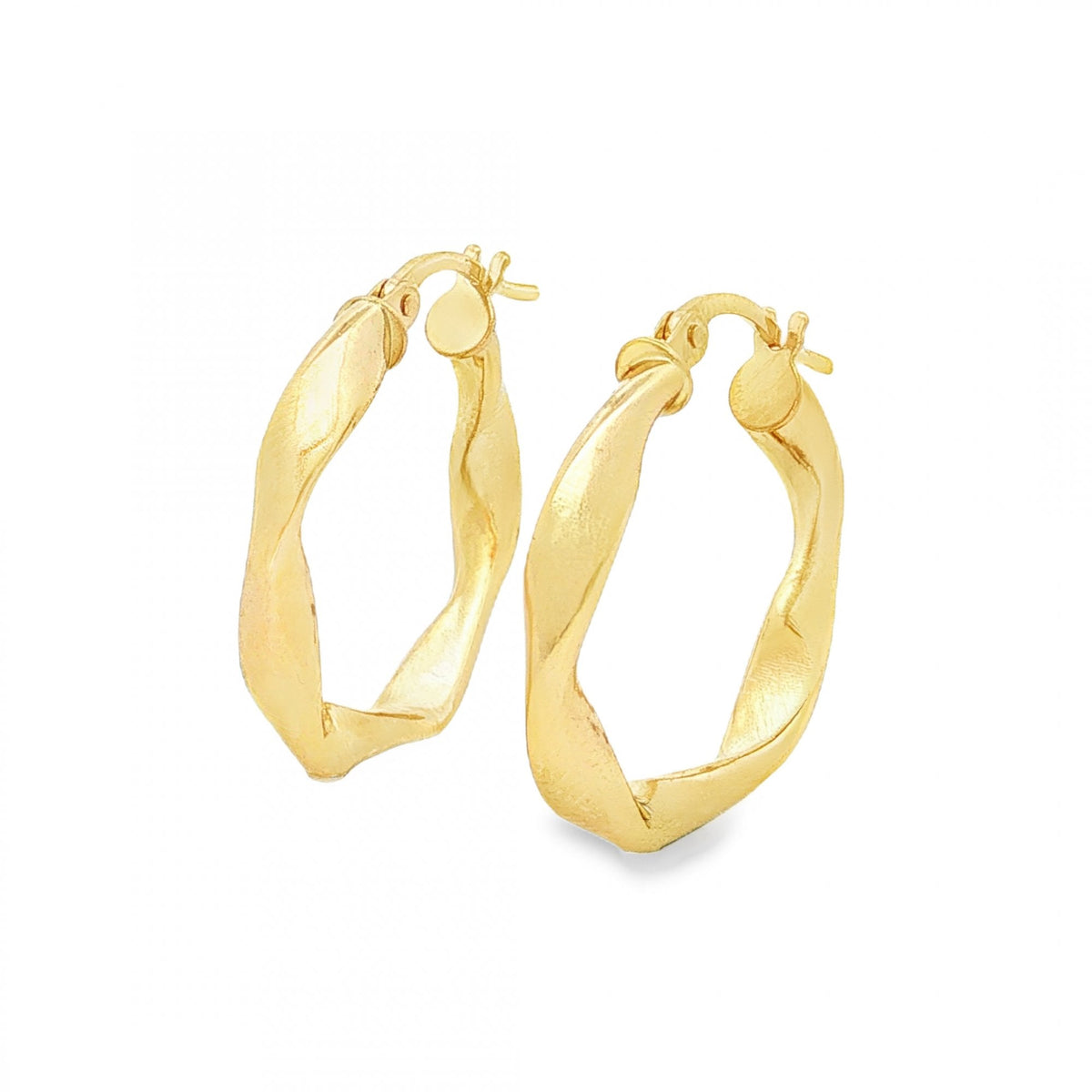 9ct Yellow Gold Twist Ribbon Hoop Earrings - 3x21x20mm - 1.2g