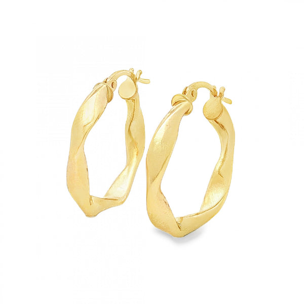 9ct Yellow Gold Twist Ribbon Hoop Earrings - 3x21x20mm - 1.2g