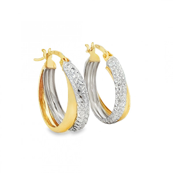 9ct Yellow & White Gold Double-Tube Twist Hoop Earrings - 1.9g