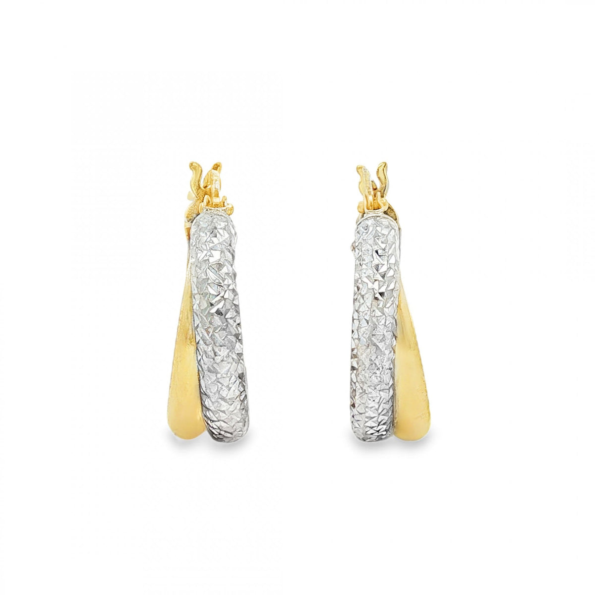 9ct Yellow & White Gold Double-Tube Twist Hoop Earrings - 1.9g