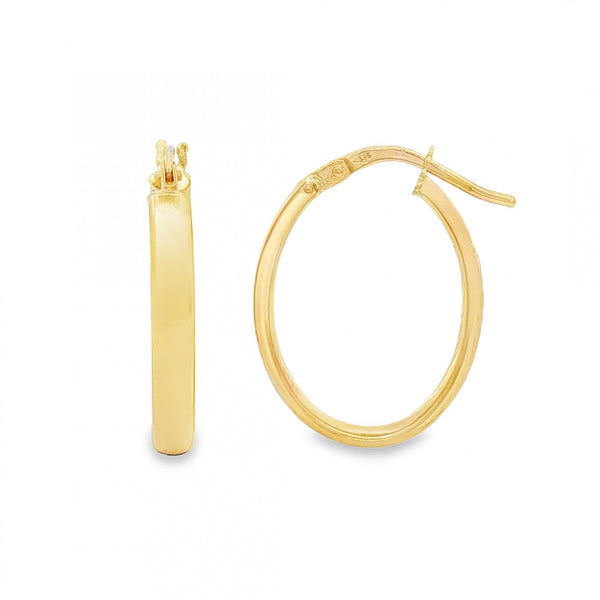 9ct Yellow Gold Fine Oval Court Hoop Earrings - 3x22x17mm - 1.1g