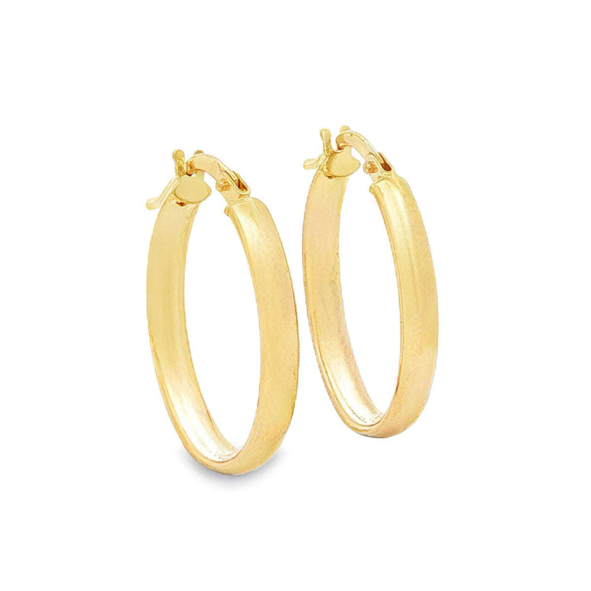 9ct Yellow Gold Fine Oval Court Hoop Earrings - 3x22x17mm - 1.1g