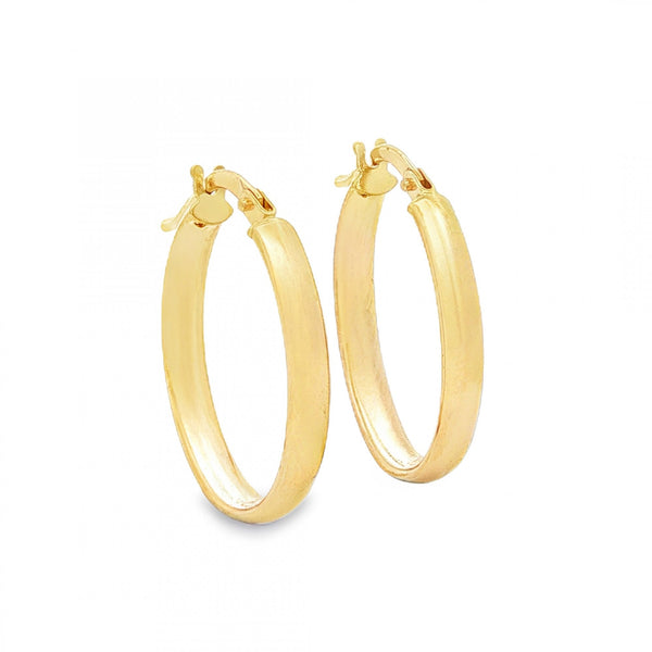 9ct Yellow Gold Fine Oval Court Hoop Earrings - 3x22x17mm - 1.1g