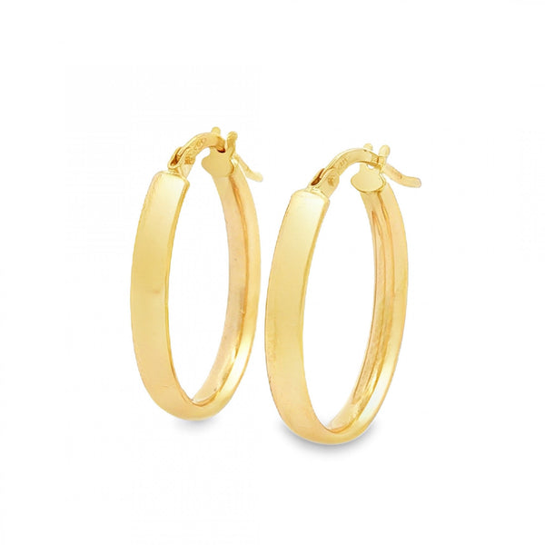 9ct Yellow Gold Fine Oval Court Hoop Earrings - 3x22x17mm - 1.1g