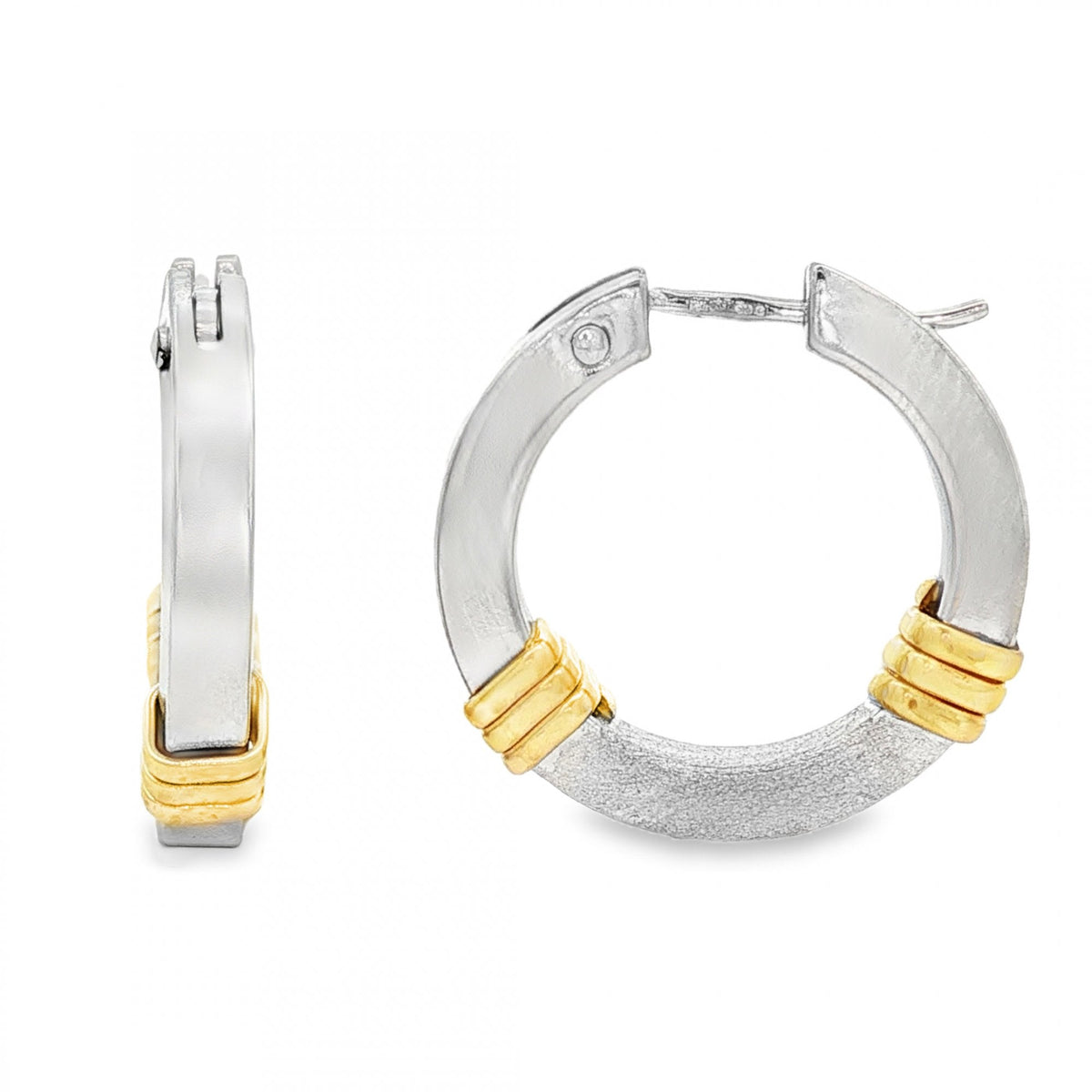 9ct White & Yellow Gold Square Tube Hoop Earrings - 4.5x21x21mm