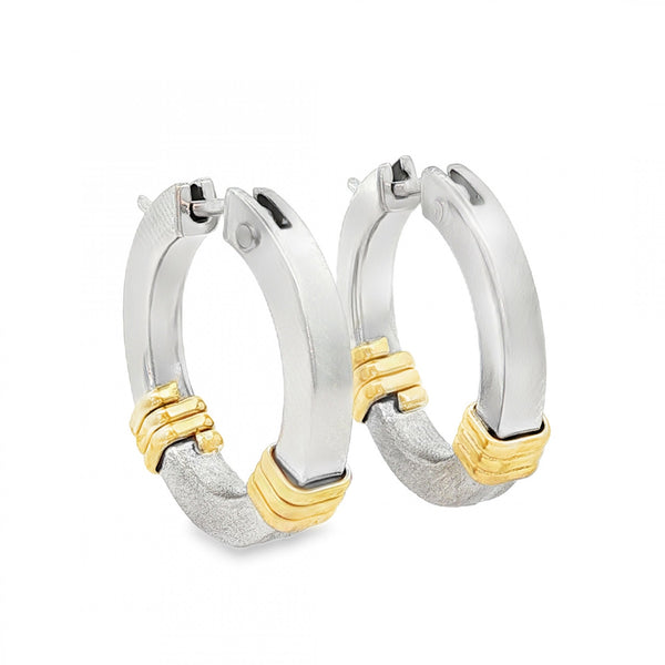 9ct White & Yellow Gold Square Tube Hoop Earrings - 4.5x21x21mm