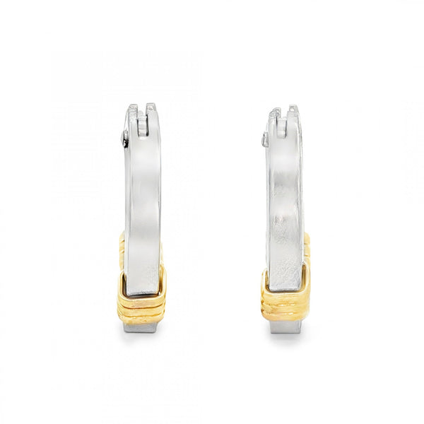 9ct White & Yellow Gold Square Tube Hoop Earrings - 4.5x21x21mm
