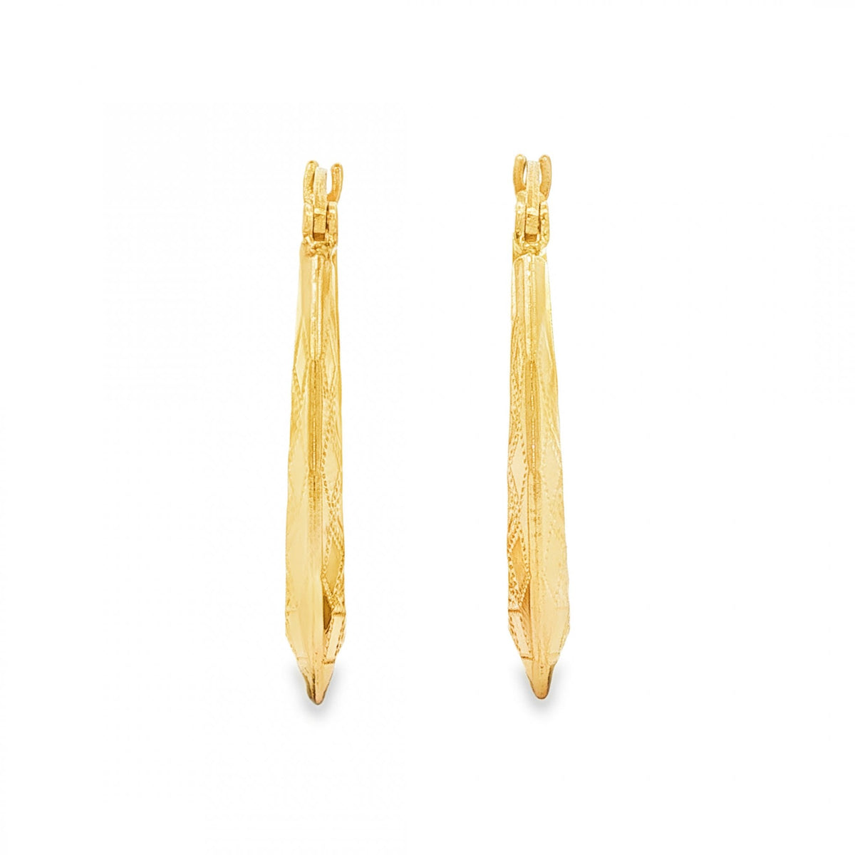 9ct Yellow Gold Graduated Diamond-Pattern Hoop Earrings - 1.8g