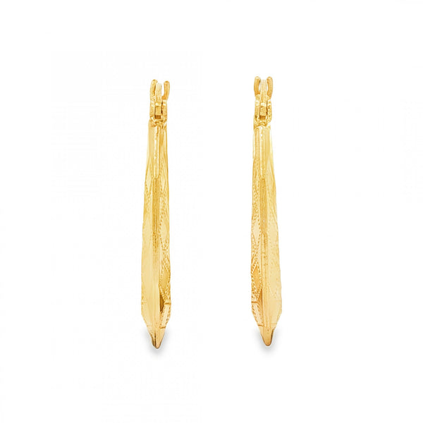 9ct Yellow Gold Graduated Diamond-Pattern Hoop Earrings - 1.8g