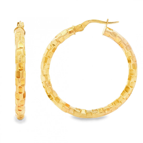 9ct Yellow Gold Patterned Hoop Earrings - 3x32x31mm - 1.9g