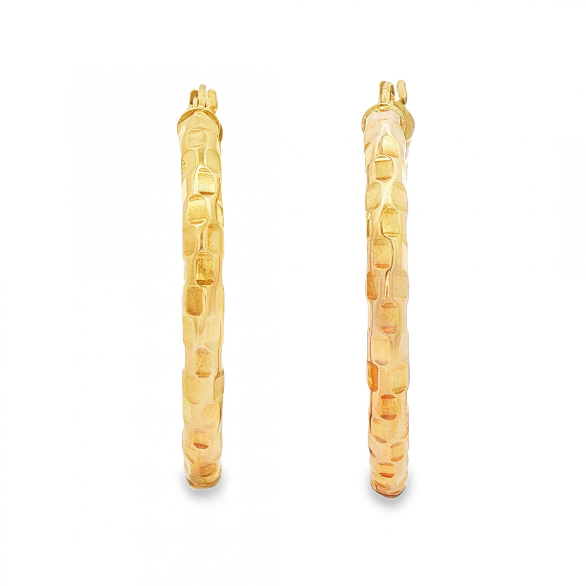 9ct Yellow Gold Patterned Hoop Earrings - 3x32x31mm - 1.9g