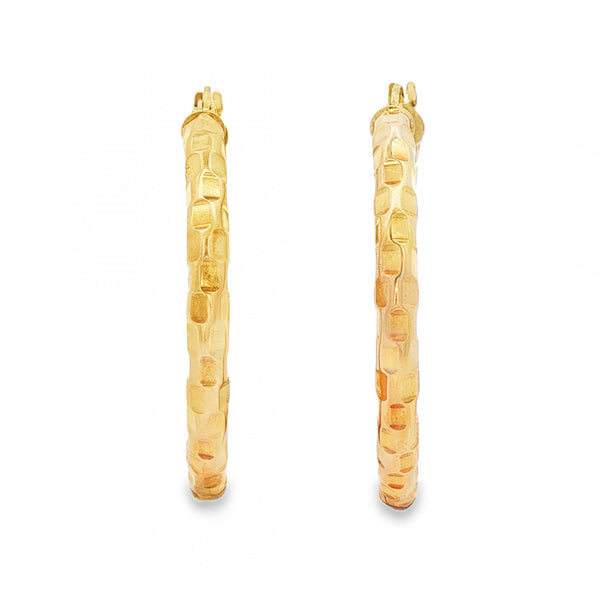 9ct Yellow Gold Patterned Hoop Earrings - 3x32x31mm - 1.9g