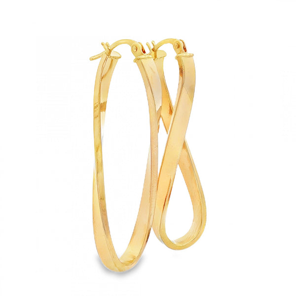 9ct Yellow Gold Oval Square-Tube Twist Hoop Earrings -12x40x10mm