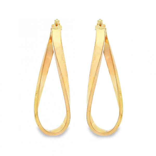 9ct Yellow Gold Oval Square-Tube Twist Hoop Earrings -12x40x10mm