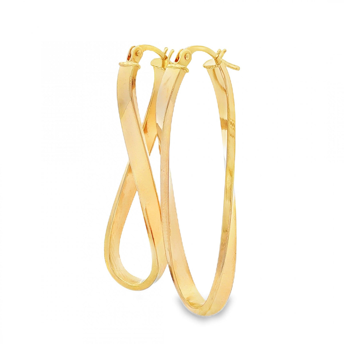 9ct Yellow Gold Oval Square-Tube Twist Hoop Earrings -12x40x10mm