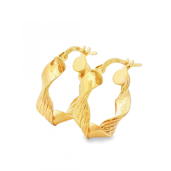 9ct Yellow Gold Small Ribbon Twist Hoop Earrings - 4x19x18mm
