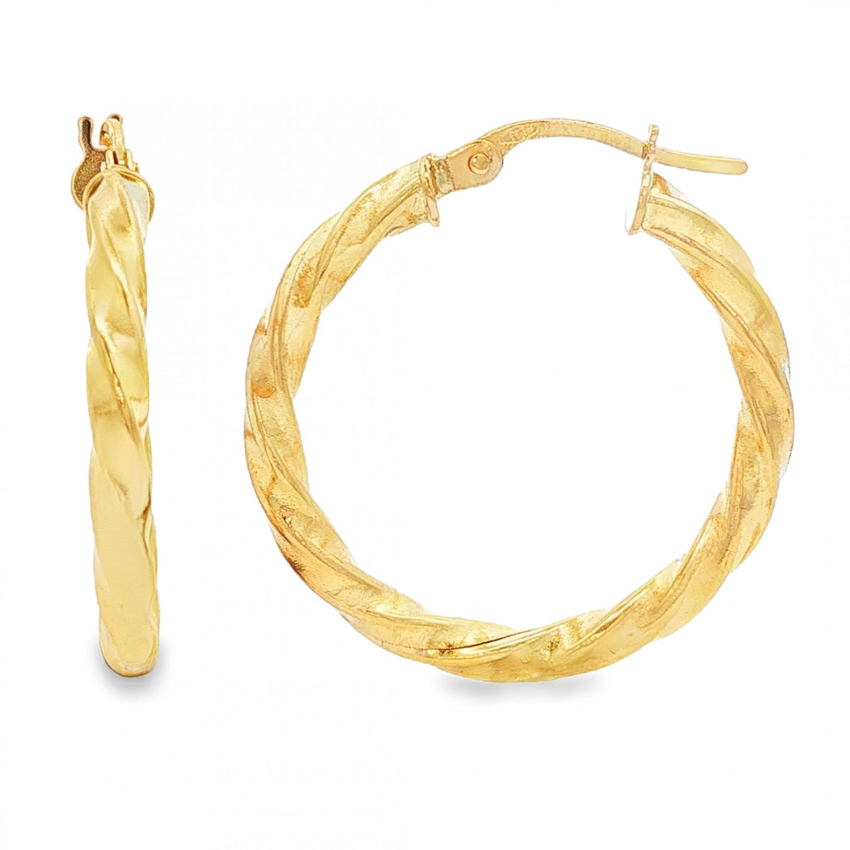 9ct Yellow Gold Twist Hoop Earrings - 2.5x25x24mm - 1.3g