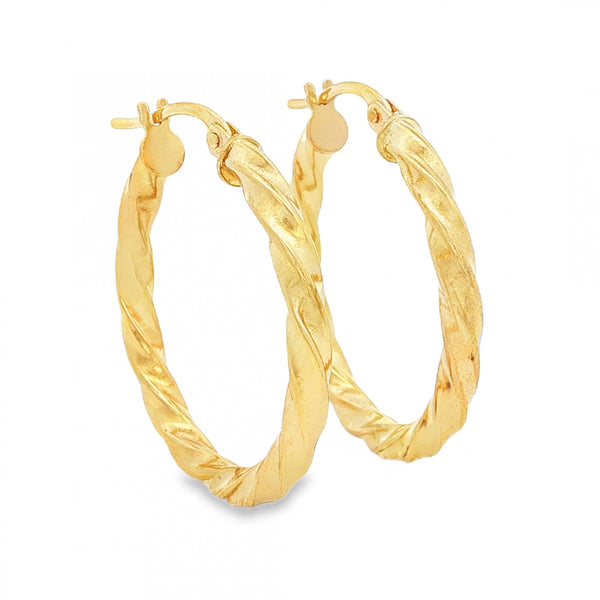 9ct Yellow Gold Twist Hoop Earrings - 2.5x25x24mm - 1.3g