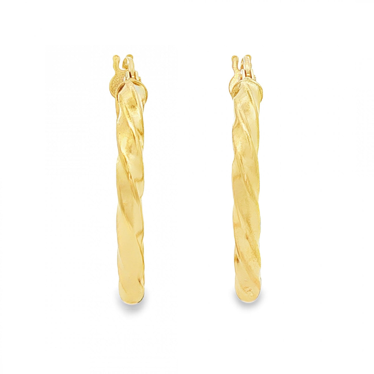 9ct Yellow Gold Twist Hoop Earrings - 2.5x25x24mm - 1.3g