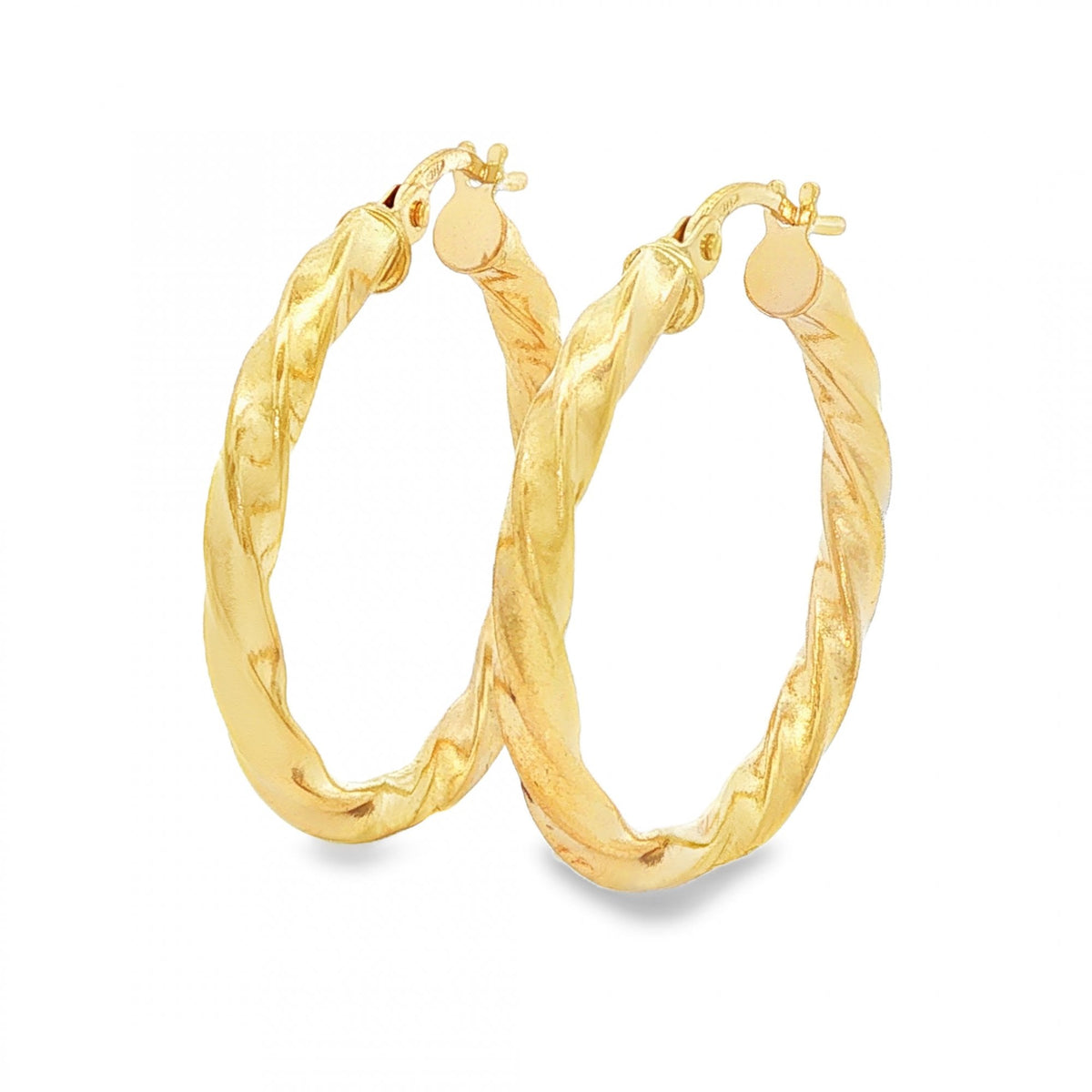 9ct Yellow Gold Twist Hoop Earrings - 2.5x25x24mm - 1.3g
