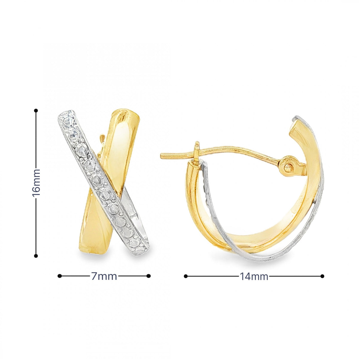 9ct Yellow Gold Double Half-Oval Hoop Earrings - 7x16x14mm -1.6g