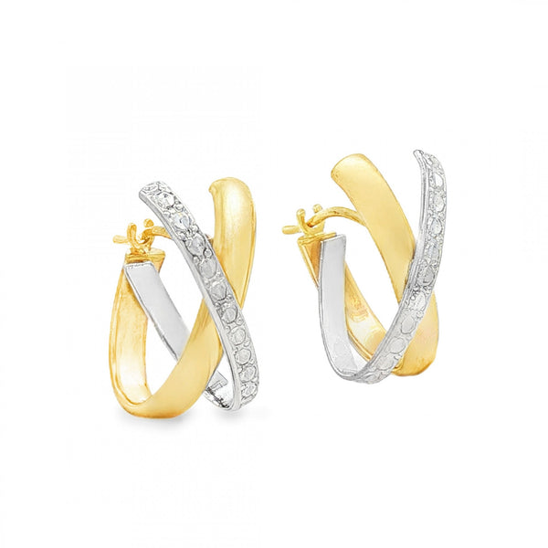 9ct Yellow Gold Double Half-Oval Hoop Earrings - 7x16x14mm -1.6g