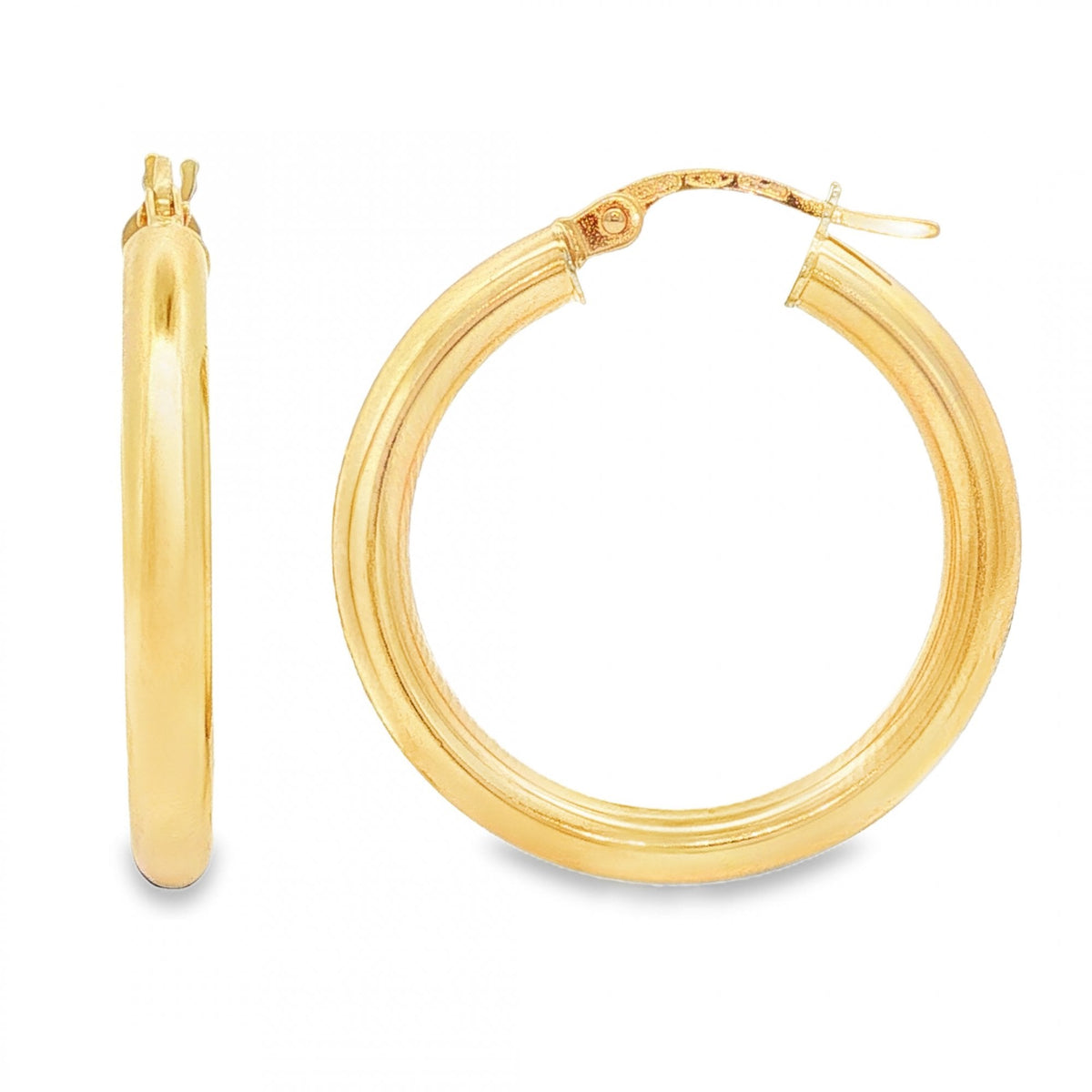 9ct Yellow Gold Plain Tube Hoop Earrings - 3x26x25mm - 1.9g