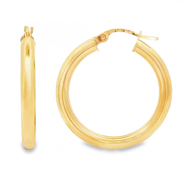 9ct Yellow Gold Plain Tube Hoop Earrings - 3x26x25mm - 1.9g
