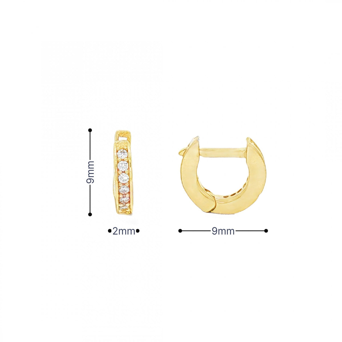 9ct Yellow Gold Cubic Zirconia Hoop Earrings - 2x9x9mm - 1.3g