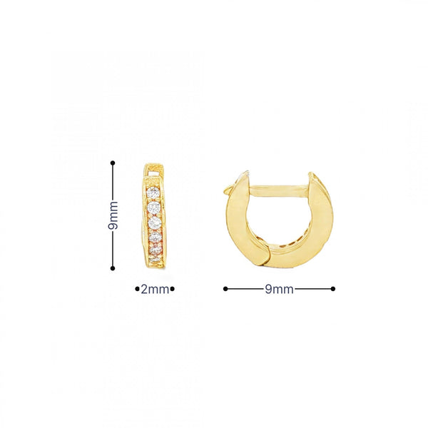 9ct Yellow Gold Cubic Zirconia Hoop Earrings - 2x9x9mm - 1.3g