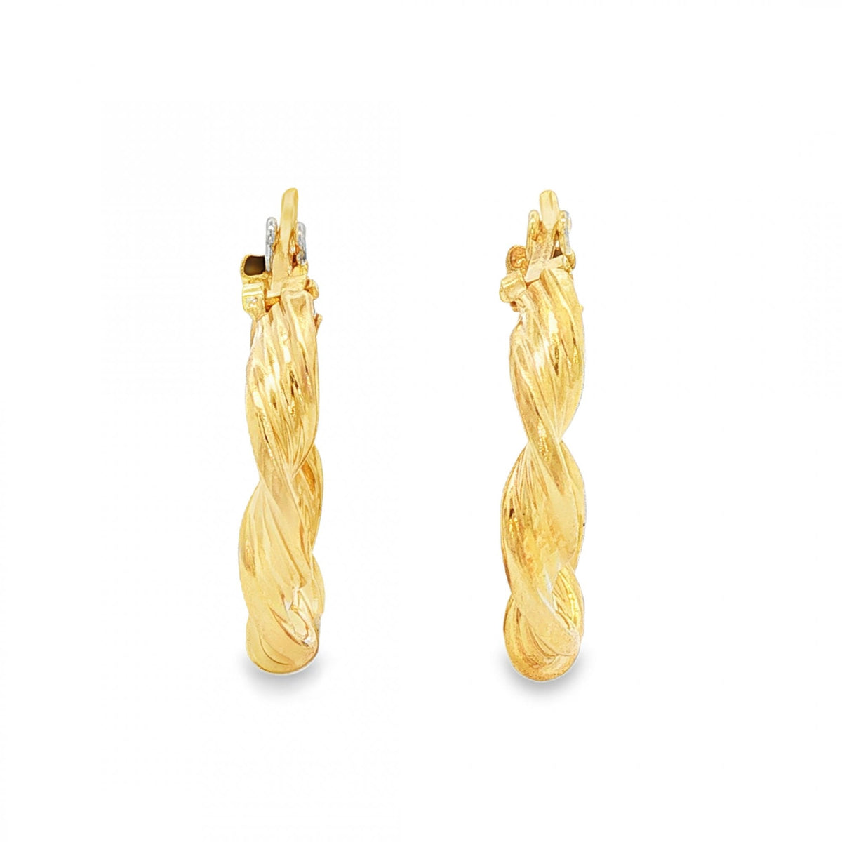 9ct Yellow Gold Twist Ribbon Hoop Earrings - 3.5x21x21mm - 2.0g