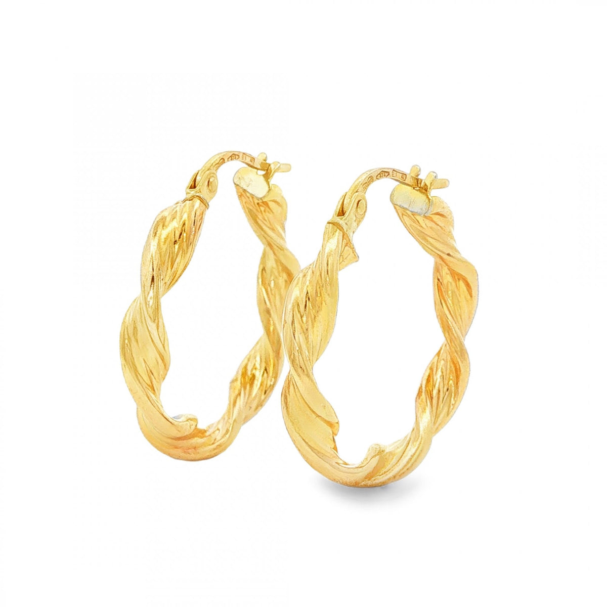 9ct Yellow Gold Twist Ribbon Hoop Earrings - 3.5x22x22mm - 1.7g